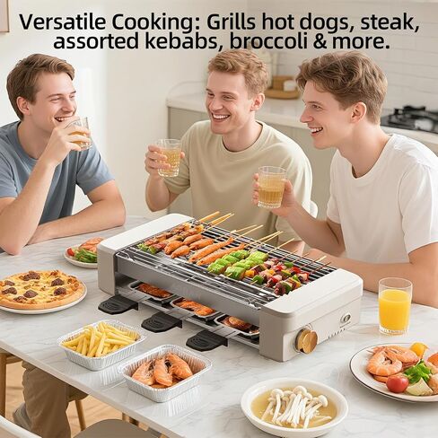 AORAN Electric Indoor Grill Smokeless, 800W Countertop Grill with Removable Non-Stick Cooking Plates & Hot Dog Rack, Easy to Clean, 13.4x8.3 Inch for BBQ, Panini, Meat, Vegetables​ in Kuwait
