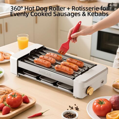 AORAN Electric Indoor Grill Smokeless, 800W Countertop Grill with Removable Non-Stick Cooking Plates & Hot Dog Rack, Easy to Clean, 13.4x8.3 Inch for BBQ, Panini, Meat, Vegetables​ in Kuwait