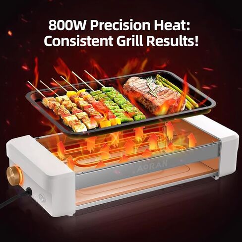 AORAN Electric Indoor Grill Smokeless, 800W Countertop Grill with Removable Non-Stick Cooking Plates & Hot Dog Rack, Easy to Clean, 13.4x8.3 Inch for BBQ, Panini, Meat, Vegetables​ in Kuwait