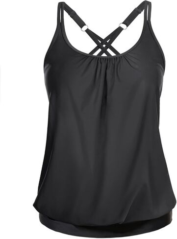 Yonique Blouson Tankini Tops for Women Swimwear Top Only Modest Tankini Tops Loose Fit Swim Tops No Bottom in Saudi Arabia