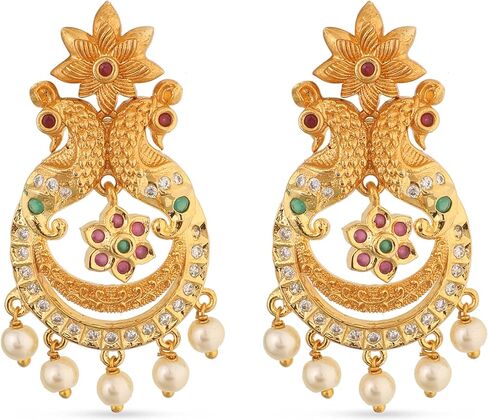 TARINIKA Antique Gold Plated Dara Long Necklace Set with Floral Design - Indian Jewelry Sets for Women | Perfect for Ethnic Occasions | Traditional Indian Jewelry set | 1 Year Warranty* in Kuwait