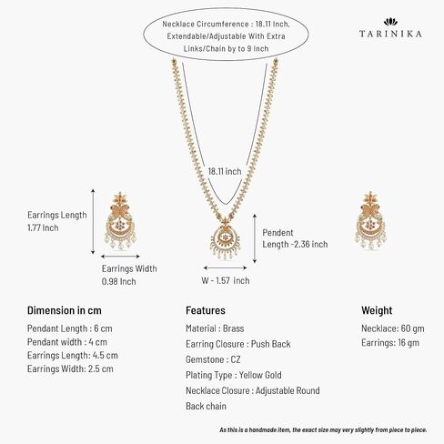 TARINIKA Antique Gold Plated Dara Long Necklace Set with Floral Design - Indian Jewelry Sets for Women | Perfect for Ethnic Occasions | Traditional Indian Jewelry set | 1 Year Warranty* in Kuwait