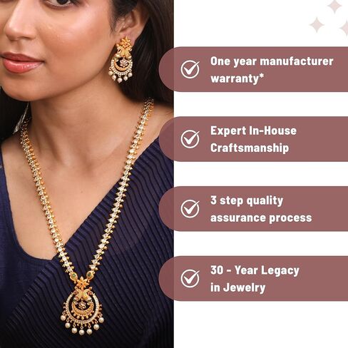 TARINIKA Antique Gold Plated Dara Long Necklace Set with Floral Design - Indian Jewelry Sets for Women | Perfect for Ethnic Occasions | Traditional Indian Jewelry set | 1 Year Warranty* in Kuwait