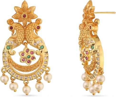 TARINIKA Antique Gold Plated Dara Long Necklace Set with Floral Design - Indian Jewelry Sets for Women | Perfect for Ethnic Occasions | Traditional Indian Jewelry set | 1 Year Warranty* in Kuwait