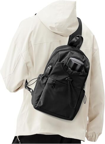 Black Sling Crossbody Bag for Men Women, Tactical Backpack Shoulder Daypack Mini Anti-Theft Cross Body Motorcycle Chest Bags, Small One Strap Fanny Back Pack for Casual Travel Hiking Sport Gym in Kuwait