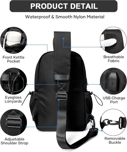 Black Sling Crossbody Bag for Men Women, Tactical Backpack Shoulder Daypack Mini Anti-Theft Cross Body Motorcycle Chest Bags, Small One Strap Fanny Back Pack for Casual Travel Hiking Sport Gym in Kuwait