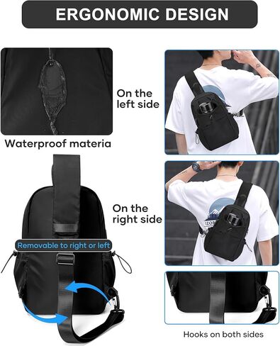 Black Sling Crossbody Bag for Men Women, Tactical Backpack Shoulder Daypack Mini Anti-Theft Cross Body Motorcycle Chest Bags, Small One Strap Fanny Back Pack for Casual Travel Hiking Sport Gym in Kuwait