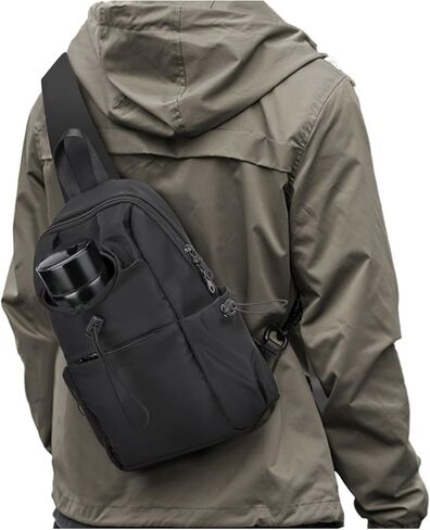 Black Sling Crossbody Bag for Men Women, Tactical Backpack Shoulder Daypack Mini Anti-Theft Cross Body Motorcycle Chest Bags, Small One Strap Fanny Back Pack for Casual Travel Hiking Sport Gym in Kuwait