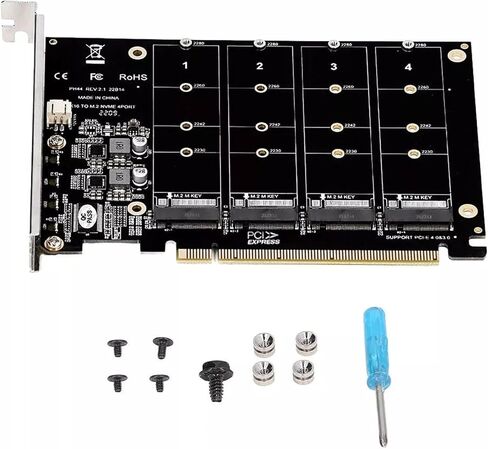 4-Port NVME إلى بطاقة توسيع PCIE X16 ، محول M.2 NVME ، يدعم 2230-2280 ، 4 × 32 جيجابت في الثانية in Kuwait