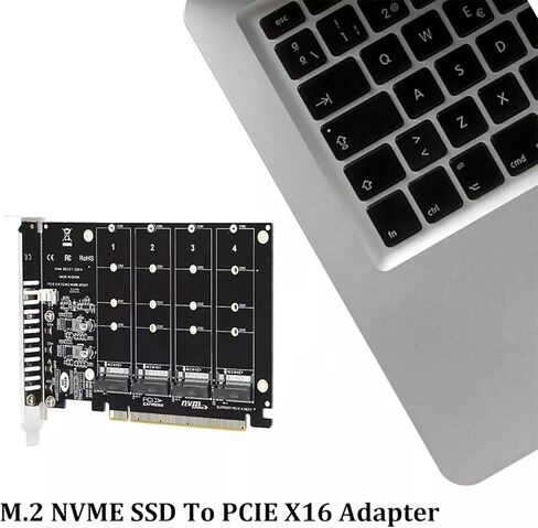 4-Port NVME إلى بطاقة توسيع PCIE X16 ، محول M.2 NVME ، يدعم 2230-2280 ، 4 × 32 جيجابت في الثانية in Kuwait