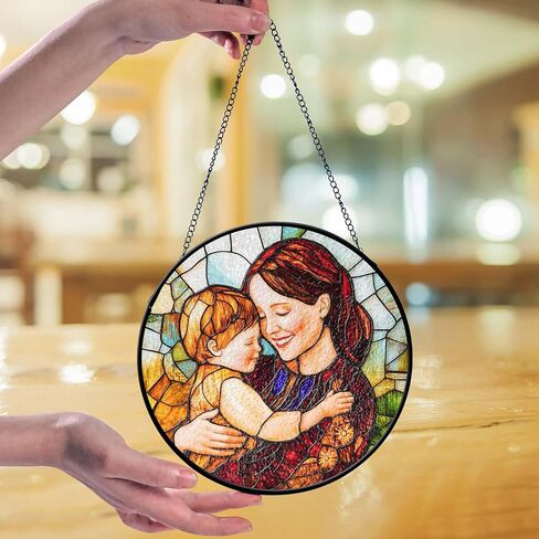 جميل podized جدة الجدة ملونة الزجاج الشمس الماسك ، صورة عائلة صورة فو نافذة معلقة زخرفة ، هدية صورة مخصصة ، هدايا الجدة ، لأمي ، زخرفة عيد الميلاد in Kuwait