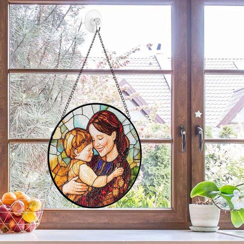 جميل podized جدة الجدة ملونة الزجاج الشمس الماسك ، صورة عائلة صورة فو نافذة معلقة زخرفة ، هدية صورة مخصصة ، هدايا الجدة ، لأمي ، زخرفة عيد الميلاد in Kuwait
