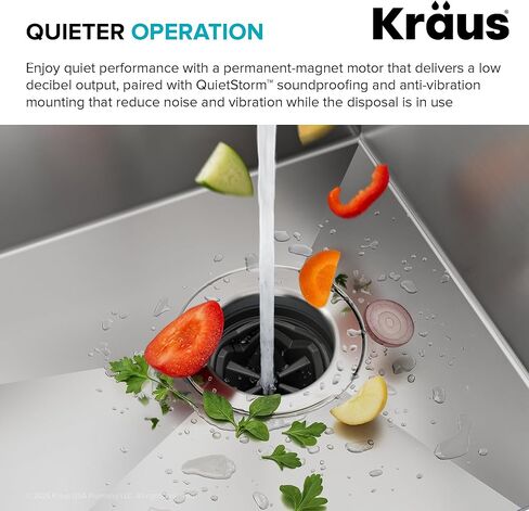 KRAUS WasteGuard 3/4 HP Continuous Feed Garbage Disposal with Ultra-Quiet Motor for Kitchen Sink with Power Cord and Flange Included, KWD211-75MCG in Saudi Arabia