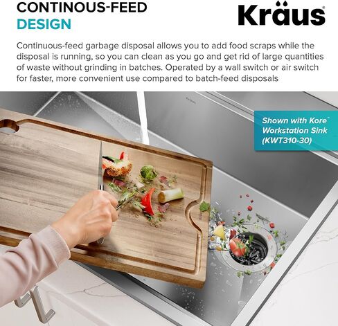 KRAUS WasteGuard 3/4 HP Continuous Feed Garbage Disposal with Ultra-Quiet Motor for Kitchen Sink with Power Cord and Flange Included, KWD211-75MCG in Saudi Arabia