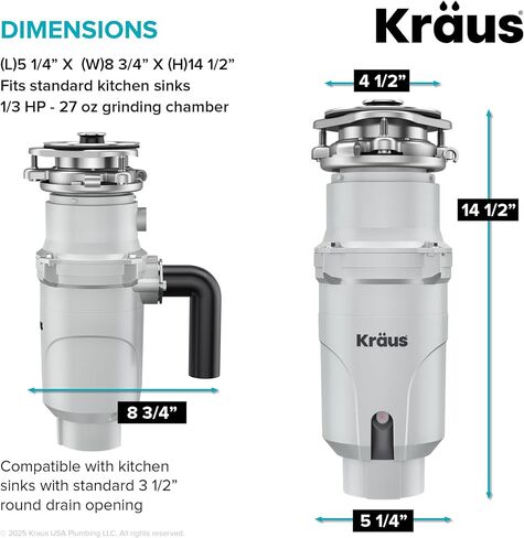 KRAUS WasteGuard 3/4 HP Continuous Feed Garbage Disposal with Ultra-Quiet Motor for Kitchen Sink with Power Cord and Flange Included, KWD211-75MCG in Saudi Arabia