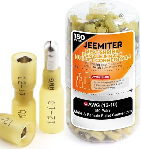 jeemiter 300pcs 22-16Awg Heat Clink Bullet Countors-Red Male and Female Andricaltals Andrical Forminals لأسلاك السيارات ، البحرية ، القوارب ، أضواء الشاحنة 12 فولت ، استريو و DIY في زجاجة رقبة مزدوجة in Saudi Arabia