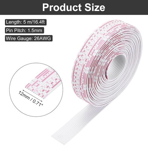 MECCANIXITY 26AWG IDC Wire Flat Ribbon Cable 5 M/16.4ft Length 1.5mm Pitch 9Pin Red and White for JTAG/ISP Connecting in Saudi Arabia