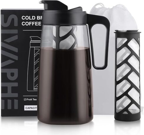 Sivaphe Large Ice Cold Coffee Maker 2 Quart, Dishwasher Safty Traitan Carafe Pitcher Leak Proof, Reusable Filter 64 oz Iced Hot Coffee Tea Method Brewer in Kuwait