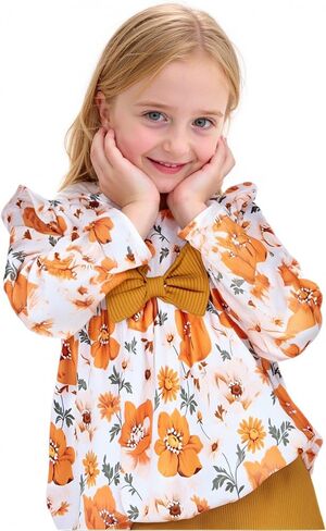 Yoxindax Toddler Kid Girl Clothes Ruffle Sleeve High Low Top Floral Allover Pants Fall Winter Outfit Set in Kuwait