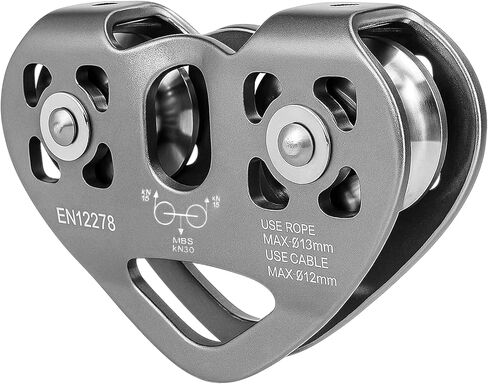 Double Zip Line Pulley Trolley, 30kN 6700LBS Tandem Dual Speed Pulleys for 1/4 5/16 3/8 1/2 Rope, Heavy Duty Accessories and Parts for Rescue, Climbing, Hauling, Backyard, Mountaineering, Rigging in Saudi Arabia