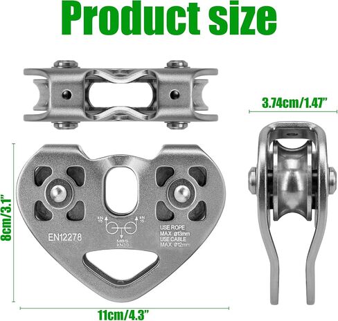 Double Zip Line Pulley Trolley, 30kN 6700LBS Tandem Dual Speed Pulleys for 1/4 5/16 3/8 1/2 Rope, Heavy Duty Accessories and Parts for Rescue, Climbing, Hauling, Backyard, Mountaineering, Rigging in Saudi Arabia