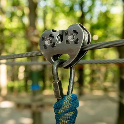 Double Zip Line Pulley Trolley, 30kN 6700LBS Tandem Dual Speed Pulleys for 1/4 5/16 3/8 1/2 Rope, Heavy Duty Accessories and Parts for Rescue, Climbing, Hauling, Backyard, Mountaineering, Rigging in Saudi Arabia