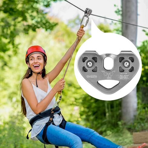 Double Zip Line Pulley Trolley, 30kN 6700LBS Tandem Dual Speed Pulleys for 1/4 5/16 3/8 1/2 Rope, Heavy Duty Accessories and Parts for Rescue, Climbing, Hauling, Backyard, Mountaineering, Rigging in Saudi Arabia