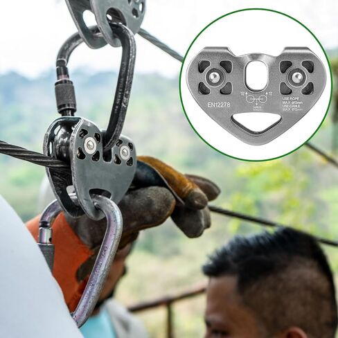 Double Zip Line Pulley Trolley, 30kN 6700LBS Tandem Dual Speed Pulleys for 1/4 5/16 3/8 1/2 Rope, Heavy Duty Accessories and Parts for Rescue, Climbing, Hauling, Backyard, Mountaineering, Rigging in Saudi Arabia