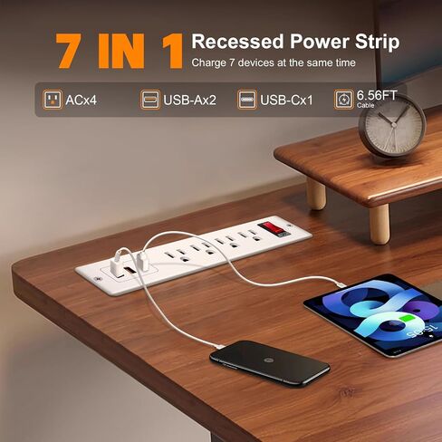 Recessed Power Strip with USB Flush Mount Power Outlet Built in Desktop Power Extension Cord Plug for Countertop Kitchen Drawer Conference Cabinet Nightstand Desk. in Saudi Arabia