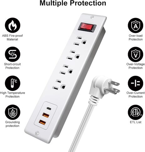 Recessed Power Strip with USB Flush Mount Power Outlet Built in Desktop Power Extension Cord Plug for Countertop Kitchen Drawer Conference Cabinet Nightstand Desk. in Saudi Arabia