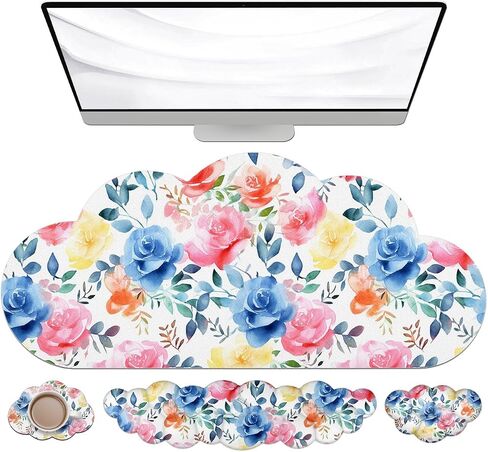 JIKIOU Large Cloud Mouse Pad Waterproof with Cloud Keyboard Wrist Pad and Cloud Mouse Wrist Pad Set, Ergonomic Computer Desk Wrist Support Mousepad for Keyboard and Mouse 35.4x15.7in Rainbow in Saudi Arabia