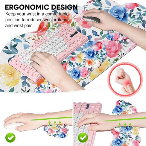 JIKIOU Large Cloud Mouse Pad Waterproof with Cloud Keyboard Wrist Pad and Cloud Mouse Wrist Pad Set, Ergonomic Computer Desk Wrist Support Mousepad for Keyboard and Mouse 35.4x15.7in Rainbow in Saudi Arabia