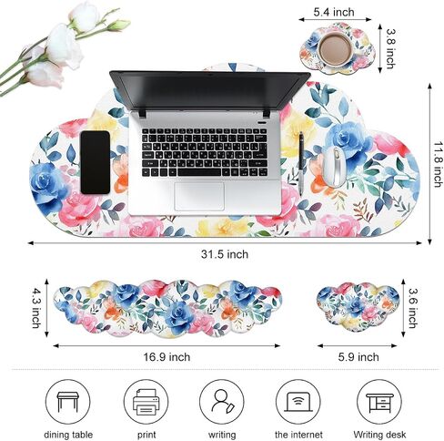 JIKIOU Large Cloud Mouse Pad Waterproof with Cloud Keyboard Wrist Pad and Cloud Mouse Wrist Pad Set, Ergonomic Computer Desk Wrist Support Mousepad for Keyboard and Mouse 35.4x15.7in Rainbow in Saudi Arabia