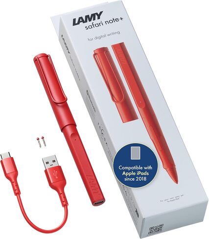 Lamy Safari Note+ Red iPad Pen - قلم القلم مع رفض النخيل ، وحساسية الإمالة والقبضة المريحة - متوافقة مع طرز وأجيال iPad المختلفة - تصل إلى 10 ساعات عمر البطارية in Saudi Arabia