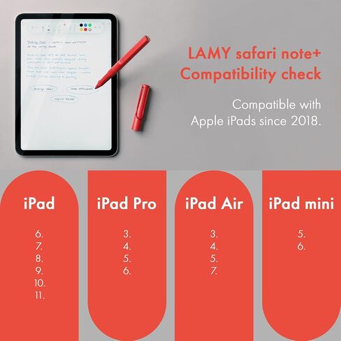 Lamy Safari Note+ Red iPad Pen - قلم القلم مع رفض النخيل ، وحساسية الإمالة والقبضة المريحة - متوافقة مع طرز وأجيال iPad المختلفة - تصل إلى 10 ساعات عمر البطارية in Saudi Arabia