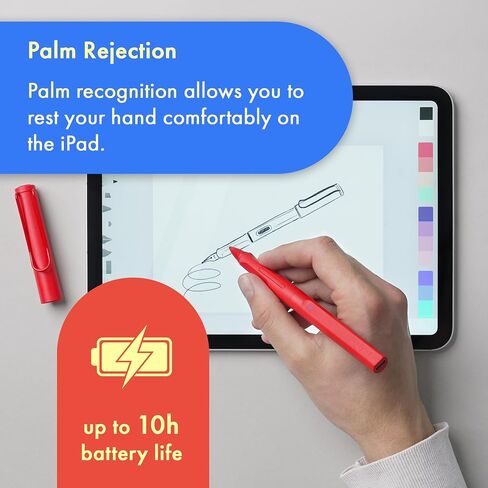Lamy Safari Note+ Red iPad Pen - قلم القلم مع رفض النخيل ، وحساسية الإمالة والقبضة المريحة - متوافقة مع طرز وأجيال iPad المختلفة - تصل إلى 10 ساعات عمر البطارية in Saudi Arabia