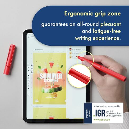 Lamy Safari Note+ Red iPad Pen - قلم القلم مع رفض النخيل ، وحساسية الإمالة والقبضة المريحة - متوافقة مع طرز وأجيال iPad المختلفة - تصل إلى 10 ساعات عمر البطارية in Saudi Arabia
