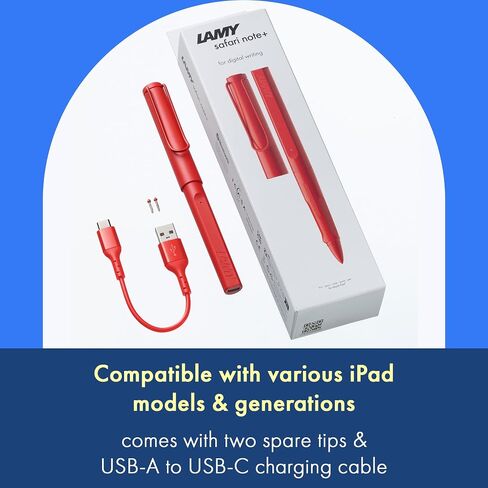 Lamy Safari Note+ Red iPad Pen - قلم القلم مع رفض النخيل ، وحساسية الإمالة والقبضة المريحة - متوافقة مع طرز وأجيال iPad المختلفة - تصل إلى 10 ساعات عمر البطارية in Saudi Arabia