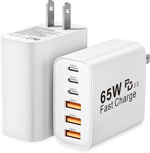 USB C Charger Block, 2-Pack 65W 6-Port USB C Wall Charger iPhone Charger Fast Charging PD Power Adapter+QC Wall Plug Multiport Type C Brick Chargers for iPhone 16 15 14 13 12 11 Pro Max XS,Samsung in Saudi Arabia