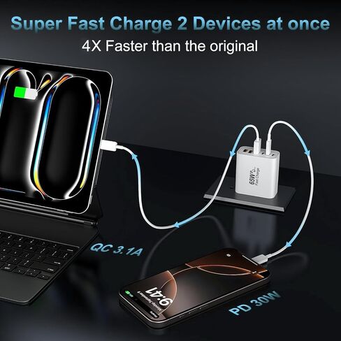 USB C Charger Block, 2-Pack 65W 6-Port USB C Wall Charger iPhone Charger Fast Charging PD Power Adapter+QC Wall Plug Multiport Type C Brick Chargers for iPhone 16 15 14 13 12 11 Pro Max XS,Samsung in Saudi Arabia
