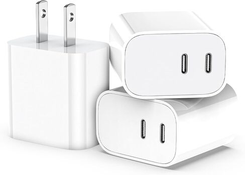 كتلة الشاحن USB C ، 3 عبوات مزدوجة المنفذ USB C كتلة الشحن السريع ， Type C Close Close Clop for iPhone 16/14/14/12/11/PRO MAX/Plus/XS MAX/XR/X ، IPAD PRO (20W) in Kuwait