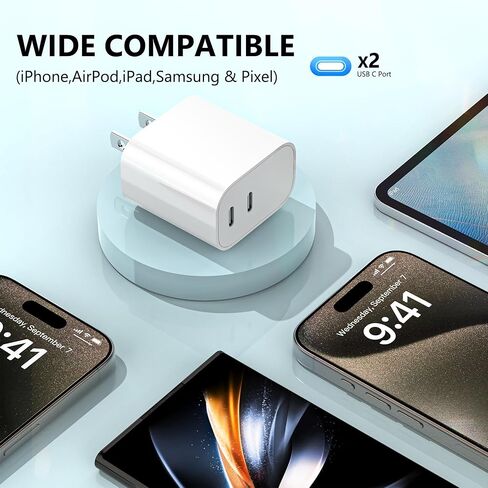 كتلة الشاحن USB C ، 3 عبوات مزدوجة المنفذ USB C كتلة الشحن السريع ， Type C Close Close Clop for iPhone 16/14/14/12/11/PRO MAX/Plus/XS MAX/XR/X ، IPAD PRO (20W) in Kuwait