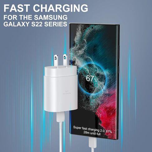 S25 S24 S23 S22 Ultra Samsung Charger Fast Charging,25W Android Phone Charger Cord Type C Block & Super Fast Charger USB C Cable 10Ft for Samsung Galaxy S25/S24/S23/S22/S21/S20/Plus/Ultra/FE,2 Pack in Kuwait