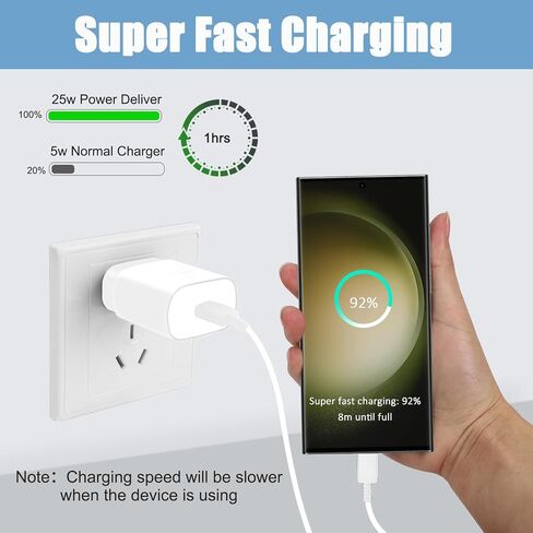 S25 S24 S23 S22 Ultra Samsung Charger Fast Charging,25W Android Phone Charger Cord Type C Block & Super Fast Charger USB C Cable 10Ft for Samsung Galaxy S25/S24/S23/S22/S21/S20/Plus/Ultra/FE,2 Pack in Kuwait