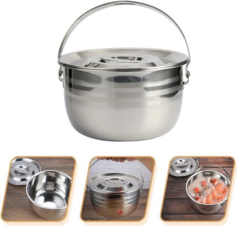 LIFKOME Stainless Steel Camping Pot with Lid Lifter Handle Camp Cookware Pot Portable Hanging Cooking Pot for Camping Cooking, BBQ, Basting, or Baking 2.5/4 Quart in Saudi Arabia