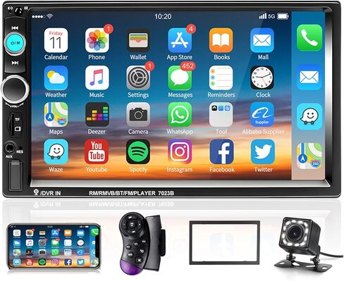 Podofo Car Stereo Double Din Car Radio 7 Inch MP5 Player with HD Touch Screen Digital Display Bluetooth Multimedia Support PhoneLink USB SD Aux-in 2 Din Autoradio with Backup Camera in Saudi Arabia