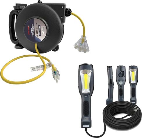 14 مقياس 45 قدم SJTOW سلك التمديد قابل للسحب ، سلك الطاقة الثقيلة ، 11 أمبير 125V 1375W مع 1600 Lumen 15ft 116awg 3c SJTW الحبل الخارجي باليد ضوء العمل في الهواء الطلق للمرآب ، ورشة عمل ، ومشهد إصلاح السيارات in Saudi Arabia