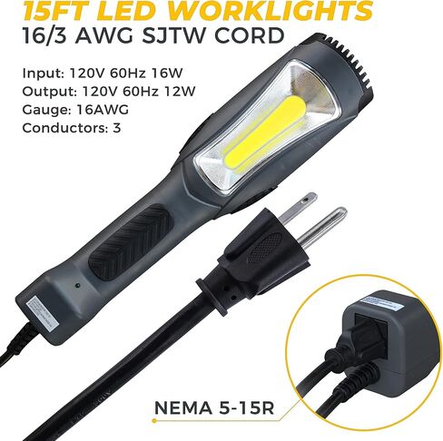 14 مقياس 45 قدم SJTOW سلك التمديد قابل للسحب ، سلك الطاقة الثقيلة ، 11 أمبير 125V 1375W مع 1600 Lumen 15ft 116awg 3c SJTW الحبل الخارجي باليد ضوء العمل في الهواء الطلق للمرآب ، ورشة عمل ، ومشهد إصلاح السيارات in Saudi Arabia