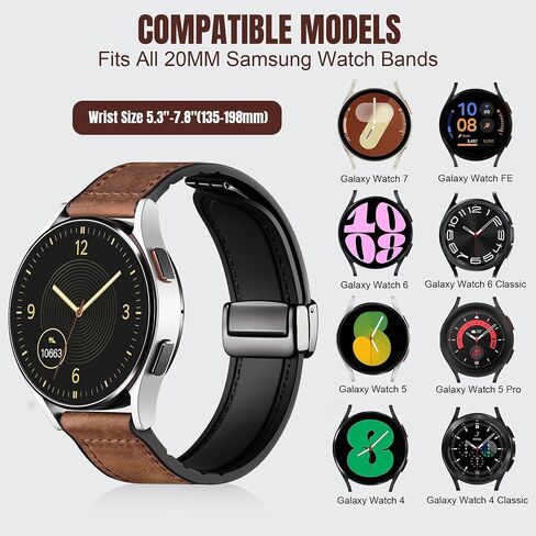 Charlam Magnetic Leather Bands Compatible with Samsung Galaxy Watch 7 Band 6 5 4 FE Active 2 40mm 44mm/Watch 6/4 Classic/Watch 5 Pro/3, 20mm Genuine Leather Straps for Samsung Watch Bands Men Women in Kuwait