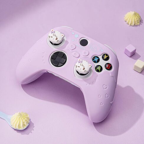 GeekShare Protective Skin Grips Set Compatible with Xbox Series X/S Controller, Sweet Purple Silicone Cover Case for Xbox Controller with 2 Thumb Grip Caps and 2 Stickers - Mikko in Saudi Arabia